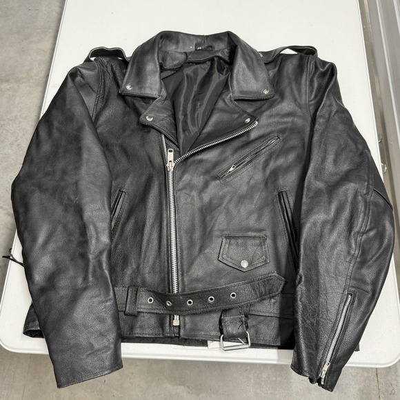 Other - Unbranded Leather Motorcycle Jacket Mens 48 Black Fair Belted Side Lace Biker
